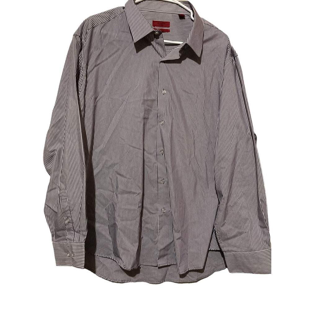 Alfani Dress Shirt Men's 18 XXL Long‎ Sleeve Blue Striped Fitted Point Collar